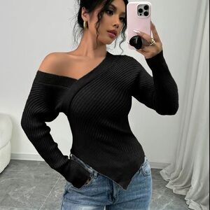 Elegant Black Off-Shoulder Sweater
